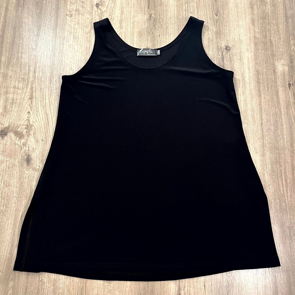 Sympli Tank Top Sleeveless Blouse Black Side Slit Jersey Basic Staple 10/Medium